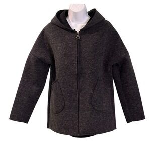 M Made In Italy Hooded Full Zip Winter Coat Womens Size XS Charcoal Gray Pockets